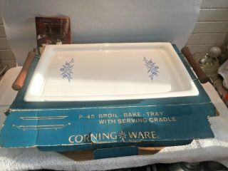 Corning Ware P - 45 Cornflower Broil Bake Tray Serving Cradle 16x10 In Orig Box