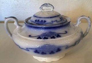 W.  H.  Grindley Flow Blue Sugar Bowl With Lid Lorne Pattern