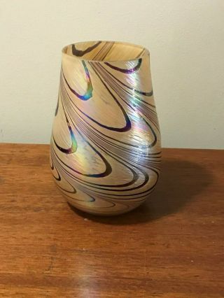 Stunning Vintage Art Glass Iridescent 7 " Swirl Vase