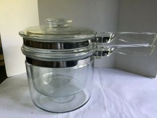 Vintage 3 Piece Pyrex 6283 Flameware Glass Double Boiler Pot With Lid 1 1/2 Qt