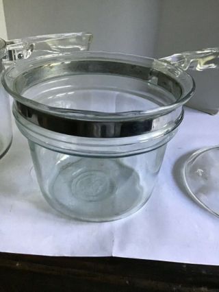 Vintage 3 piece Pyrex 6283 Flameware Glass Double Boiler Pot with Lid 1 1/2 qt 2