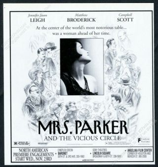 1994 Mrs Parker And The Vicious Circle Dorothy Parker Movie Release Print Ad