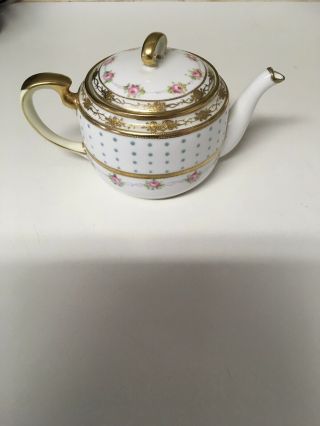 Nippon Fine China Hand Painted Teapot Floral Design With Gold Trim