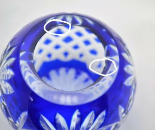VINTAGE CRYSTAL GLASS COBALT BLUE ROSE BOWL VASE CUT TO CLEAR MADE IN ROMANIA 5