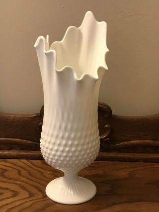 Vintage Fenton White Milk Glass Stretch Drip 14 " Swung Pedestal Vase Signed