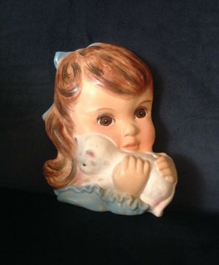 Rare Vintage Ucagco Northern Tissue Wall Pocket Girl With Kitten