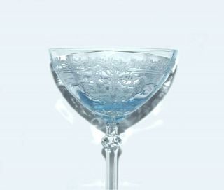 2 FOSTORIA ETCHED CRYSTAL 5098 Blue June CHAMPAGNE GLASSES TALL SHERBET GOBLETS 3