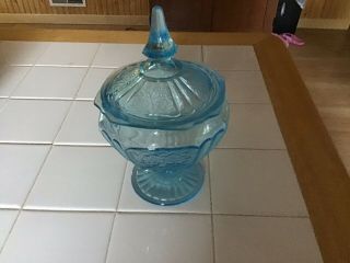 Mayfair Open Rose Anchor Hocking Blue Depression Glass Candy Dish W/lid Rare