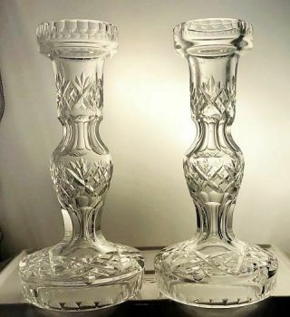 Pair Vintage Waterford Crystal Tall Candle Holders /lamp Bases Hollow & Heavy