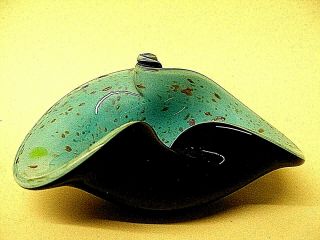 Mid - Century Murano Italian Art Glass Bowl Cased Black Blue Snail Gold Aventurine
