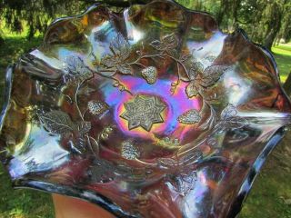 Millersburg Grape Wreath Antique Carnival Art Glass Ruffld Bowl Purple Radium