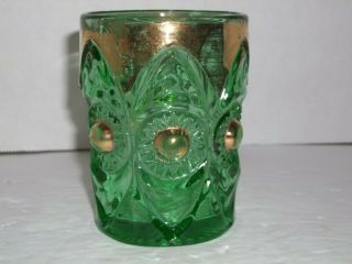 Antique Eapg Emerald Green Gold Water Glass Tumbler Us Glass Bullseye & Fan