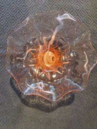 Vintage Pink Depression Glass Server Candy Dish With White Swirl Milk Glass