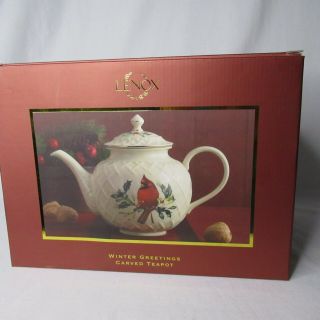 Lenox Winter Greetings Carved Teapot Cardinal 3