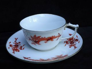 Antique Meissen " Red Court Dragon " Flat Cup & Saucer