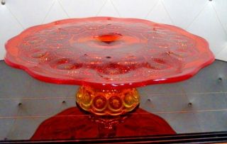 Depression Ruby Red Moon & Stars Pedestal Desert Compote / Cake Stand