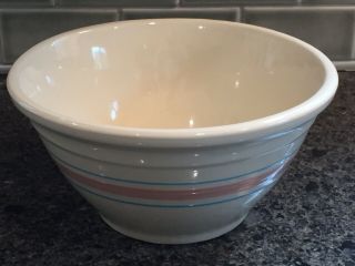 Vintage Mccoy Pottery Ovenware Pink And Blue Stripe Batter Bowl 10 Mixing Large