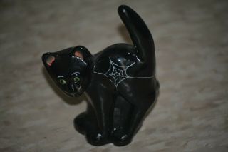 Fenton Glass Black Halloween Scaredy Cat Hp Spider Web