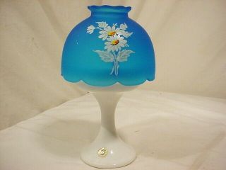 Vtg Westmoreland Glass Hand Painted Fairy Lamp White Daisy 