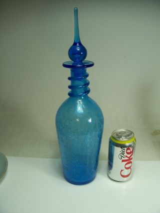 Vintage Blenko Royal Blue Crackle Glass 16 " Decanter/bottle