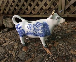 Vintage Blue Willow Figural Cow Creamer Staffordshire Ware England 1944 - 1962