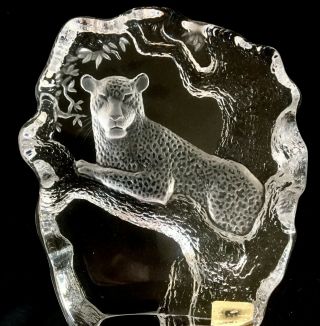 Mats Jonasson Etched Crystal Lead Glass Sculpture - Gorgeous Mountain Lion