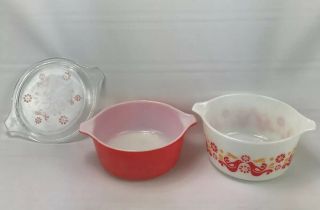 Set Of 2 Vintage Pyrex Bowls W/ Lid 472 & 473 Orange Bird Friendship