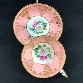 1960s Fancy Paragon England Pink Magnolia Gold Filigree Cup Saucer A3906/9