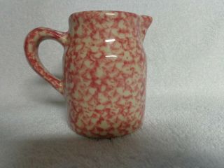 Vintage Henn Pottery Roseville Cream Pitcher Pink Red Spongeware
