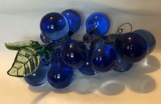 Murano Cobalt Blue Art Glass Grapes Cluster Hand Blown Italian Home Mcm Vintage