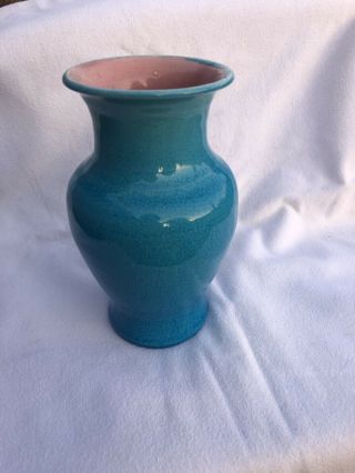 Pisgah Forest Pottery Turquoise Tall Blue Vase 1941 Crackle Glaze