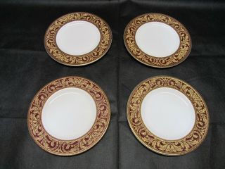 Set Of 4 Vintage 1996 Royal Doulton Tennyson Burgundy Gold Salad Plate 7 - 7/8 "