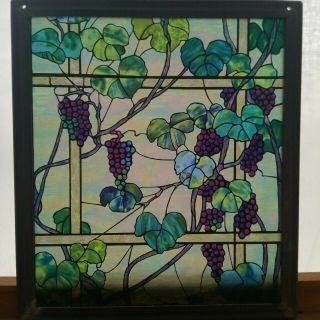 Vintage Mma Tiffany Style Painted Glass Window Panel Grape Vine Metropolitan Mus