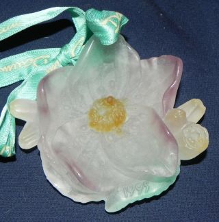 1995 Signed Daum France Art Glass Flower Ornament With Daum Ribbon & Box