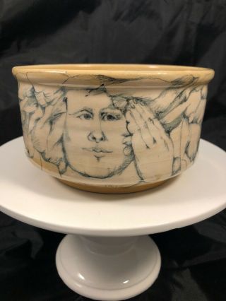 Mary Lou Higgins Hand Painted Studio Pottery Ceramic Bowl 1975