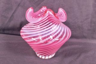 Ca.  1950s No.  3003 Pre - Logo Swirl Optic By Fenton Cranberry Opal 5 1/4” H Vase