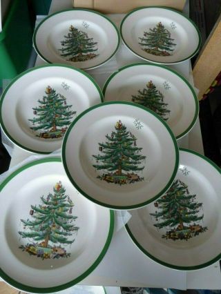 7 Spode Christmas Tree Dinner Plates 10 1/2 "