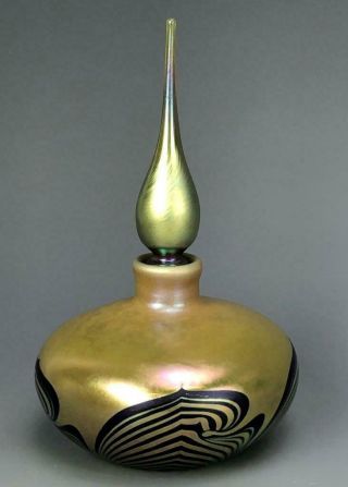 Correia Studio Blown Pulled Feather Iridescent Art Glass Perfume Scent Bottle