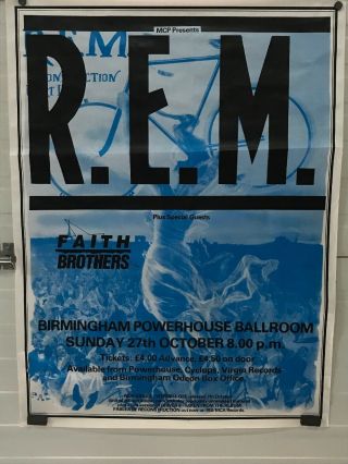 Vintage 1980s REM & Faith Brothers 9/27 Concert Promo Music Poster 30”x40” 4
