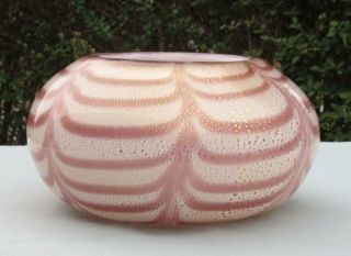 Vintage Murano Art Glass Bowl Pink & White With Gold Flecks