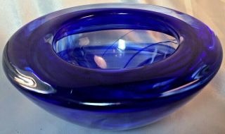 Kosta Boda Cobalt Blue Swirl Glass Bowl 7 " Anna Ehrner Atoll Stamped Bottom