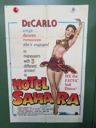 1951 Hotel Sahara One Sheet Poster 27 " X41 " Yvonne De Carlo Peter Ustinov Musical