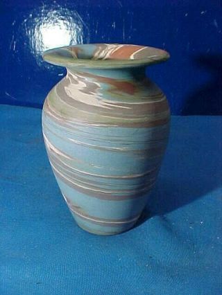 1920s Niloak Pottery Mission Swirl Marbleized Vase 5 " W Orig Label