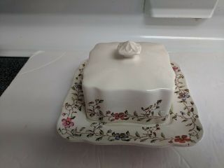 Copeland Spode Wicker Dale Porcelain Square Butter Dish With Lid Rare