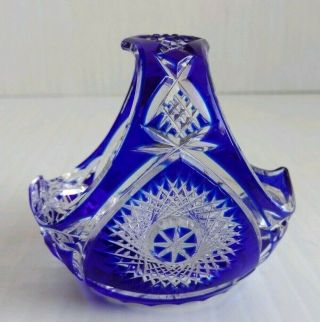 Vintage Cobalt Blue Cut To Clear Crystal Small Basket Candy Dish - Olenka,  Tarnow
