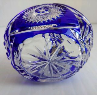 Vintage Cobalt Blue Cut to Clear Crystal Small Basket Candy Dish - Olenka,  Tarnow 6