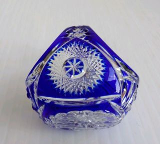 Vintage Cobalt Blue Cut to Clear Crystal Small Basket Candy Dish - Olenka,  Tarnow 7