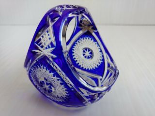 Vintage Cobalt Blue Cut to Clear Crystal Small Basket Candy Dish - Olenka,  Tarnow 8