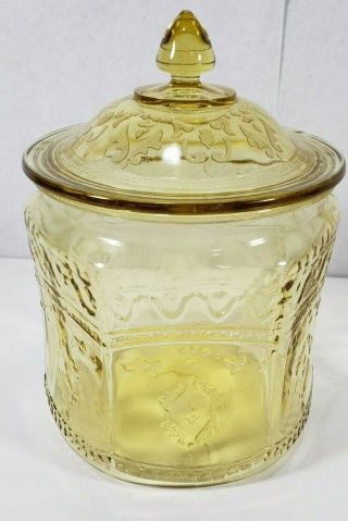 Depression Glass Yellow Biscuit Cookie Jar With Lid