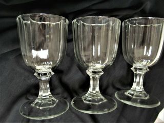 3 Pc Eapg Antique Pattern Lyon No.  1 Huber (omn) 6 1/2 " Water Goblets Flint 1861